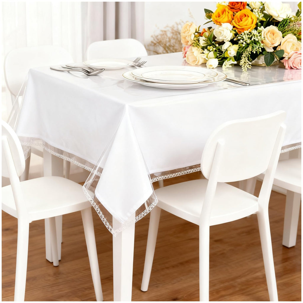 Clear Plastic Table Cover Protector 100% Waterproof Tablecloth Vinyl Rectangle Table Cloth Protector Crystal Clear Plastic Tablecloth Cover for Dining Tables Parties Camping 55" x 70" ,4-6 Seats