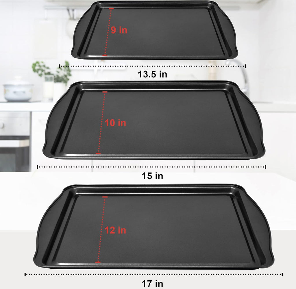 Perlli Non-Stick Baking Sheets - 3-Piece Carbon Steel Set for Cakes & Cookies | BPA Free, Various Sizes