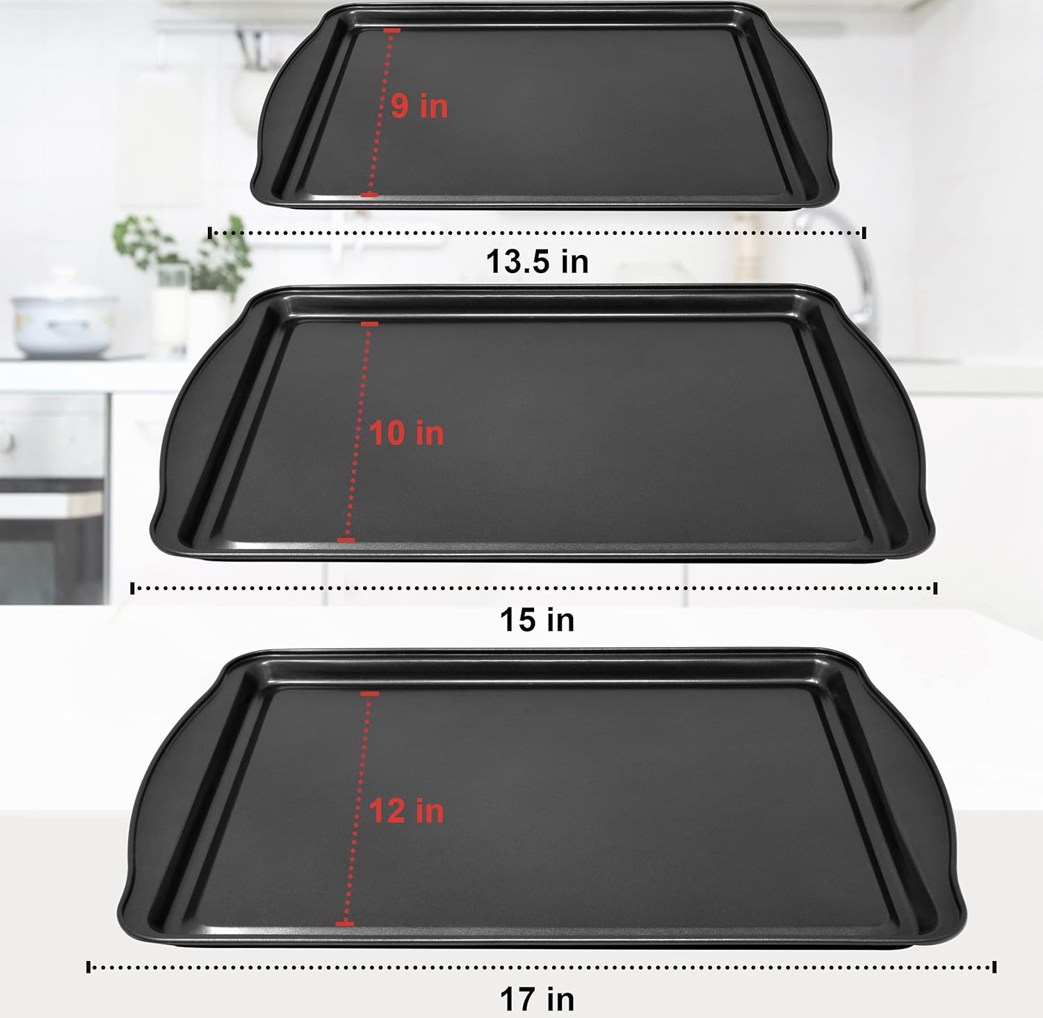 Perlli Non-Stick Baking Sheets - 3-Piece Carbon Steel Set for Cakes & Cookies | BPA Free, Various Sizes