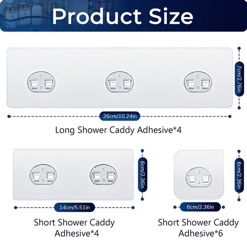 HOREAKHJ 14 Pack Shower Caddy Adhesive Replacement, Strong Adhesive Hooks, Waterproof Shower Adhesive Strips, No Drilling, for Bathroom Storage Shelves and Kitchen Racks