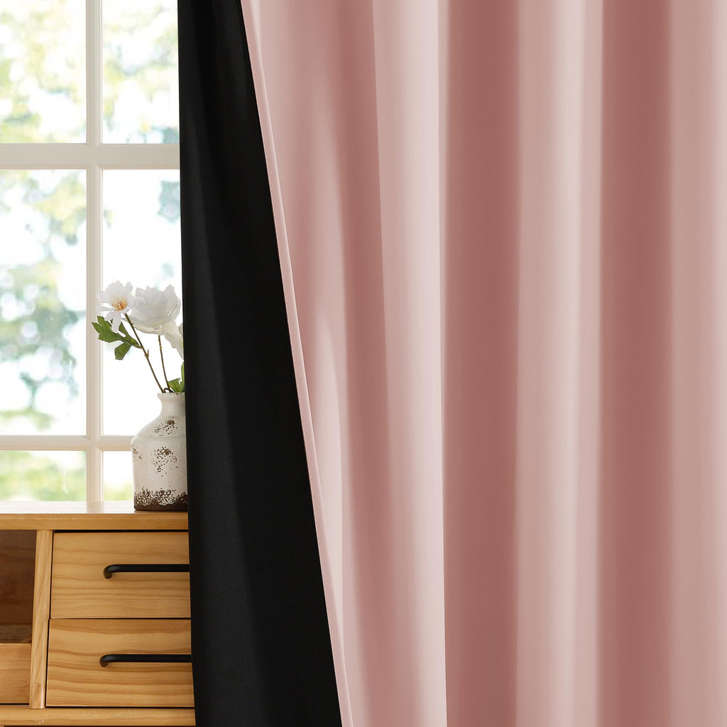 RYB HOME 100% Blackout Pink Curtains for Girls Bedroom, 2 Panels Blackout Thermal Insulated Noise Reducing Window Drapes for Kids Baby Room Living Room, 52 inches Wide by 84 inches Long