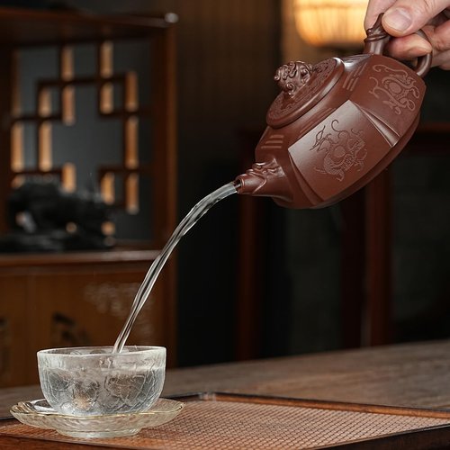 SILINE Zisha Teapot, Chinese Yixing Clay Handmade Tea Pot 9.8 Oz, Infuse Brew Kung Fu Loose Leaf Tea Maker (BaGua,Zini Purple Clay)