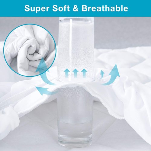 Lunsing Waterproof Queen Mattress Protector - Breathable Pad Cover for 6-18 Inch Depth | White