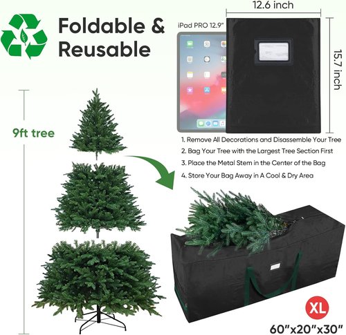 BALEINE Christmas Tree Storage Bag - Heavy Duty 9 ft Extra Large with Reinforced Handles & Dual Zippers | Black