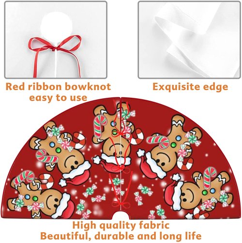 Jbralid Christmas Tree Skirt 48 Inch Christmas Gingerbread Sweet Candy Lollipop Xmas Tree Skirts Mat for New Year Holiday Christmas Party Decorations