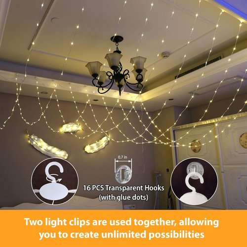 HXWEIYE 300LED Fairy Curtain Lights - 9.8x9.8Ft USB Plug-In with 8 Modes & Remote | Warm White Indoor Decor