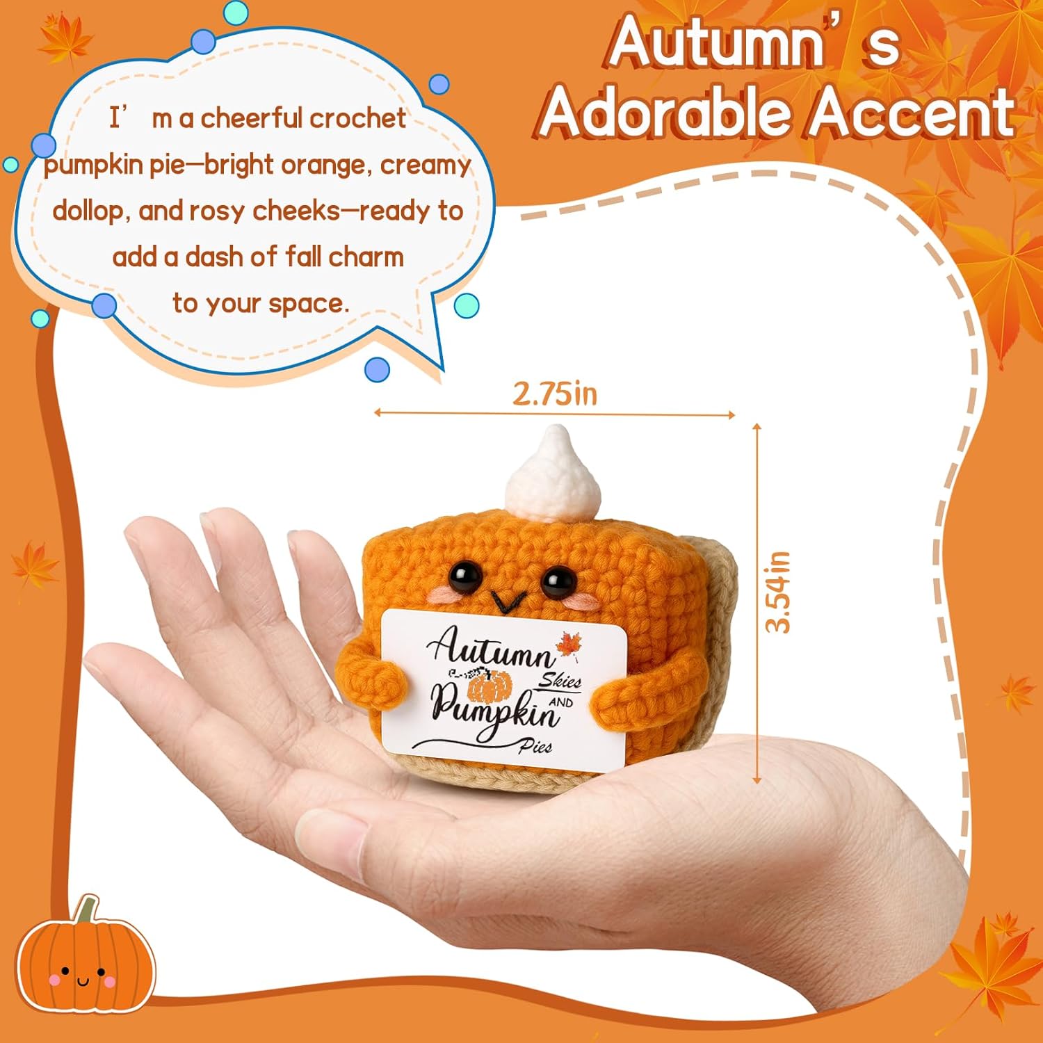 Skiennix Mini Pumpkin Pie Crochet Doll - Cute Fall Decor for Thanksgiving | Plush Autumn Table Decoration