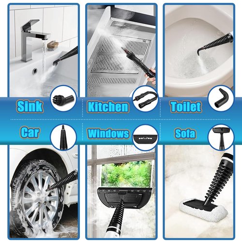 Steam Cleaner, Pressurized Handheld Steam Cleaner for Home, Multi-Surface Steamer for Cleaning with Safety Lock, Portable Cleaning Steamer for Kitchen, Bathroom, Car, Grout, Upholstery and Clothes