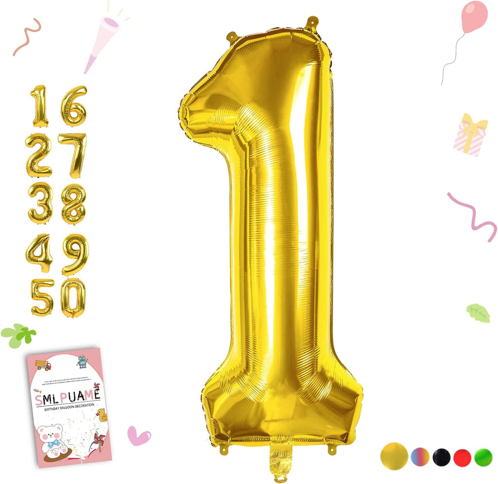 Smlpuame 40-Inch Gold Number Balloons 0-9 | Large Helium Foil Balloons for Birthday & Anniversary Celebrations