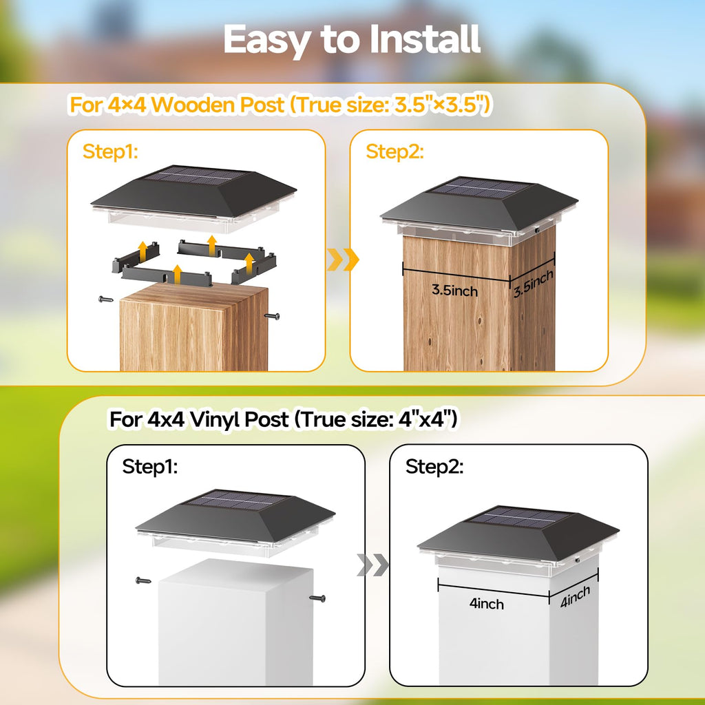 Mlambert 12 Pack Solar Post Cap Lights Outdoor - 3 Lighting Modes Waterproof LED Solar Post Lights Fit 3.5×3.5 Wood/4×4 Vinyl Fence Deck Posts, Black