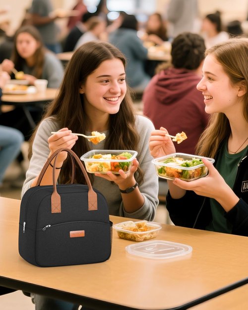 HOTOR Lunch Bag for Women & Men - Wear-Resistant Insulated Lunch Box with Large Capacity, Multi-Functional Cooler Bag for Office, Picnic, Black, 12L, 12.20" x 6.30" x 10.20"