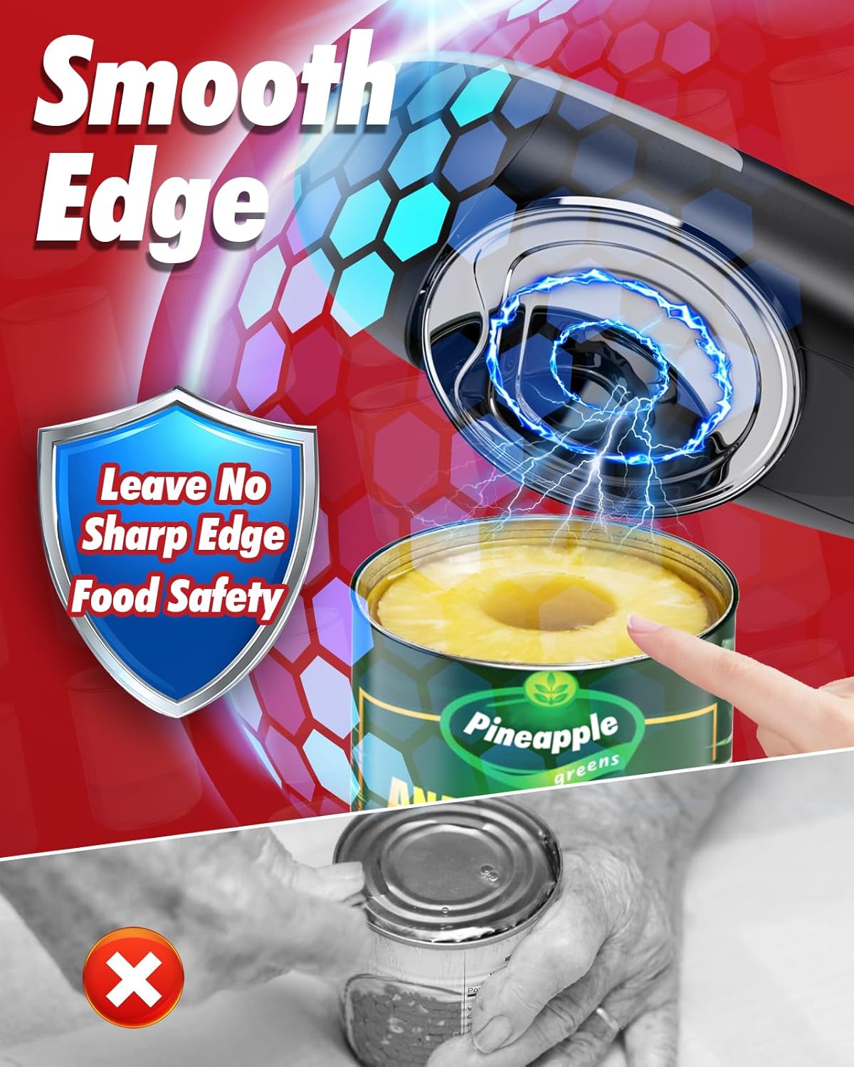 **Black+Grey One Touch Electric Can Opener - Fits All Can Sizes | Smooth Edge, Battery Operated for Seniors & Chefs**
