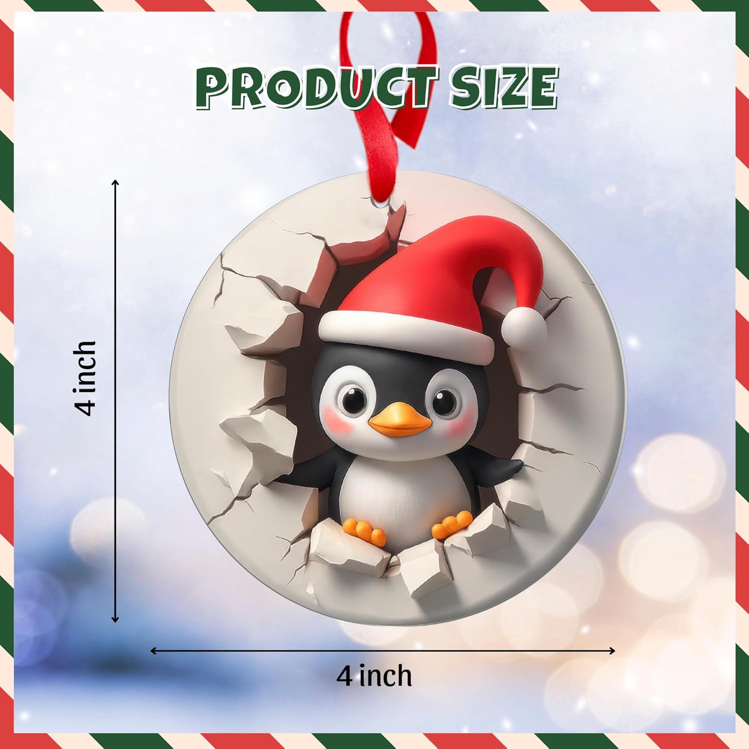 Penguin Ornament - 2D Christmas Penguin Decorations | Cute Holiday Tree Ornaments for Couples & Animal Lovers