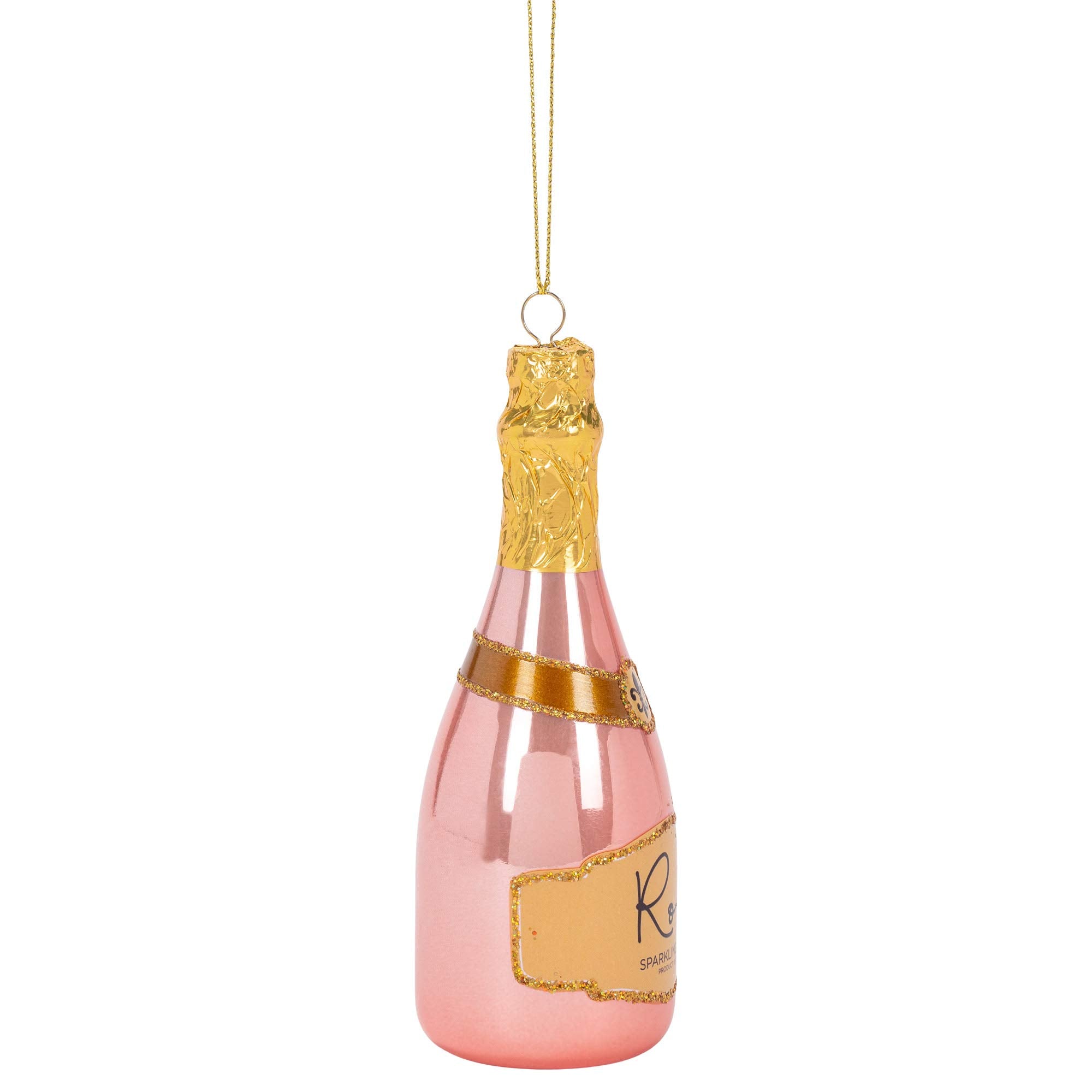Raz 4052892 Christmas Catalog Rose Sparkling Wine Hanging Ornament, 6-inch Height, Glass