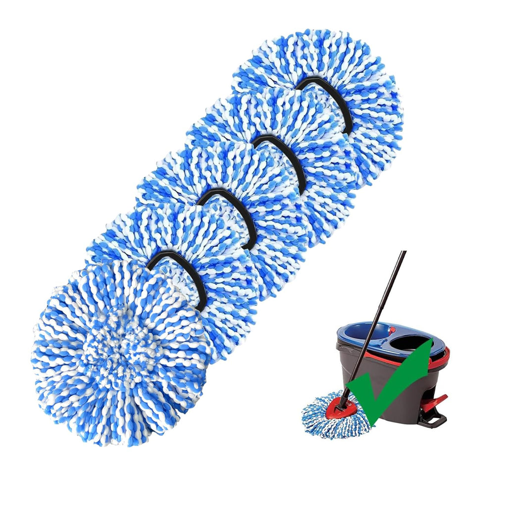 [5 Pack] 2-Tank Spin Mop Replacement Heads, 100% Microfiber, Compatible with O-Cedar EasyWring, Machine Washable & Easy to Replace, Highly Absorbent Refills for Household Floor and Car Cleaning