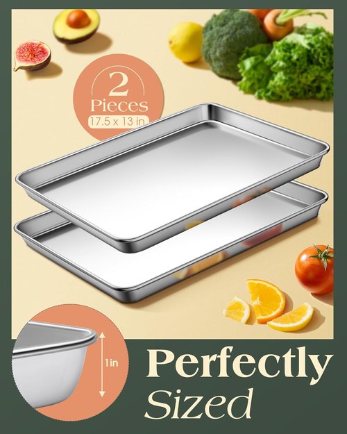 Commercial Grade Baking Sheet Set by [Brand Name] - Stainless Steel Nonstick Cookie Sheets | 18 x 13 Inch Heavy Duty & Warp Resistant