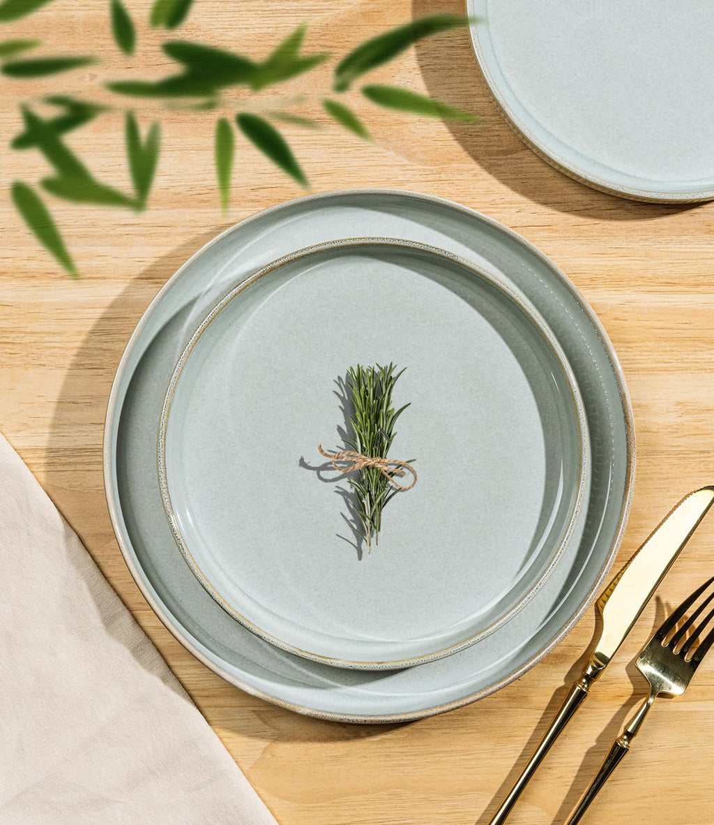 TheTerra Ceramic Dinnerware Sets for 6, 18 Pieces Porcelain Lightweight Plates and Bowls Sets, Scratch Resistant Dish Set, Oven & Microwave & Dishwasher Safe,Illusion Blue