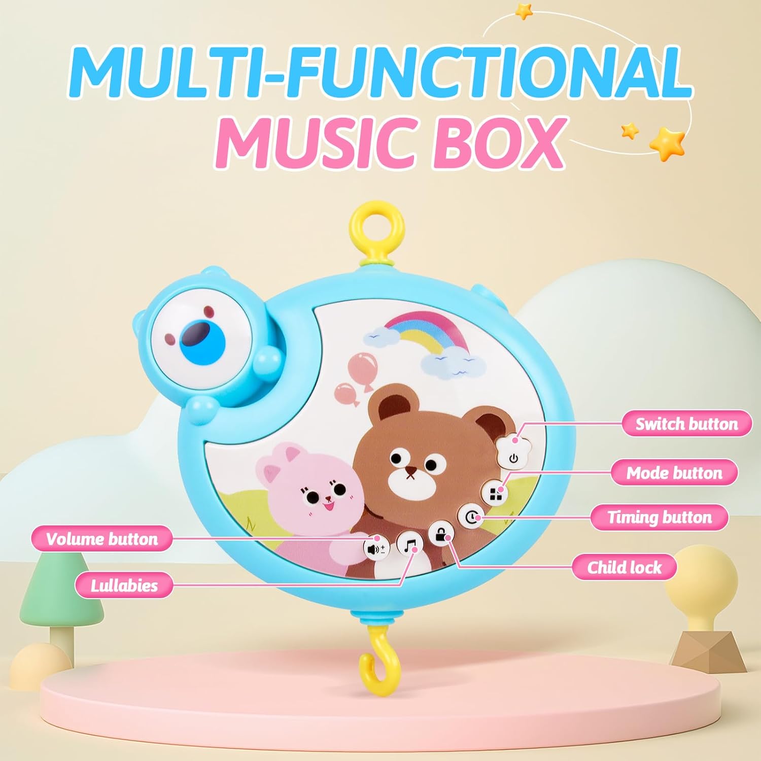 Skiennix Crib Mobile - Musical & Light-Up Nursery Toy for Boys & Girls | Portable Animal Design