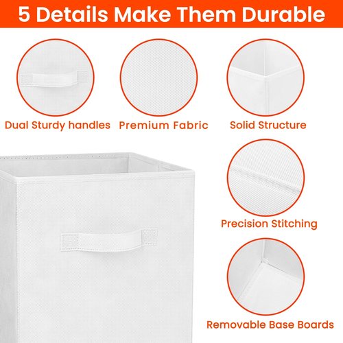 Criusia Storage Cubes - 11-Inch Heavy-Duty Fabric Bins for Closet Organization | 8-Pack Collapsible Baskets (White)