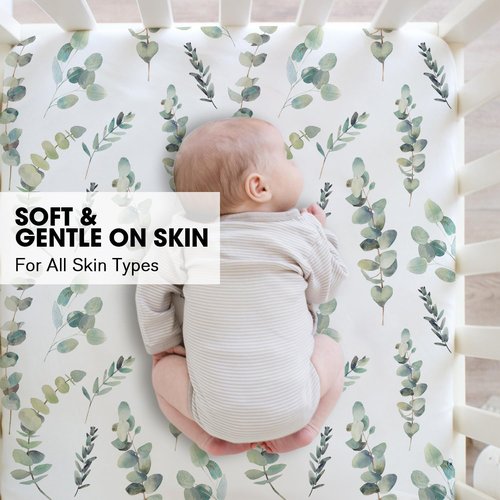 Little Grape Land Crib Sheets - Super Soft 2-Pack Fitted Sheets for Standard Cribs & Toddler Mattresses | Leaves & Green