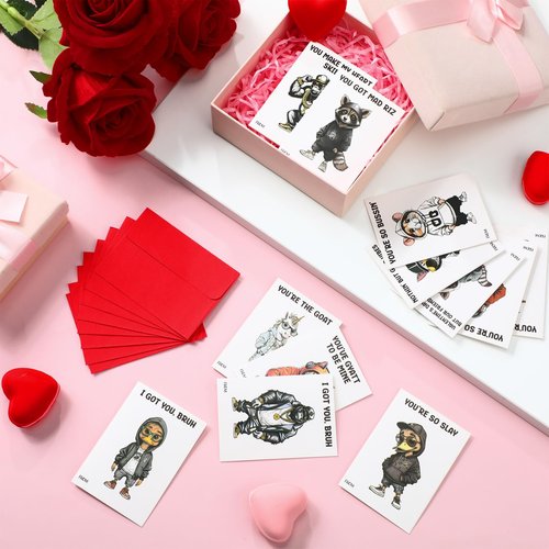 Yinder 24 Set Mini Valentines Day Cards with Envelopes Animal Retro Hip Hop Slang Funny Slang Valentine's Day Cards Assortment for Classroom Office Family Friends Valentines Gifts for Classroom Home