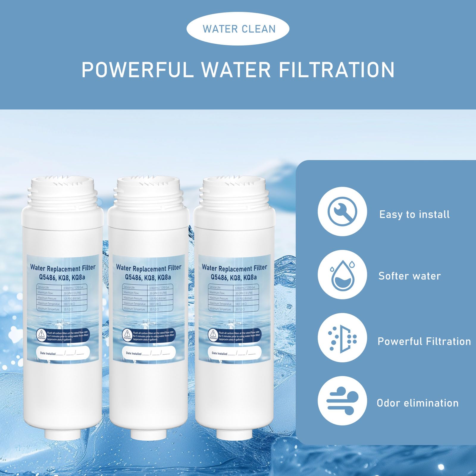 B150/K150 Water Filter Replacement Cartridge Compatible with Keurig Brewers B150P/K150P, B155/K155, K2500, K3000/K3000SE, B3000/B3000SE, K3500, & K4000. Replaces Q5486, KQ8, KQ8a Filters. 3 Pack
