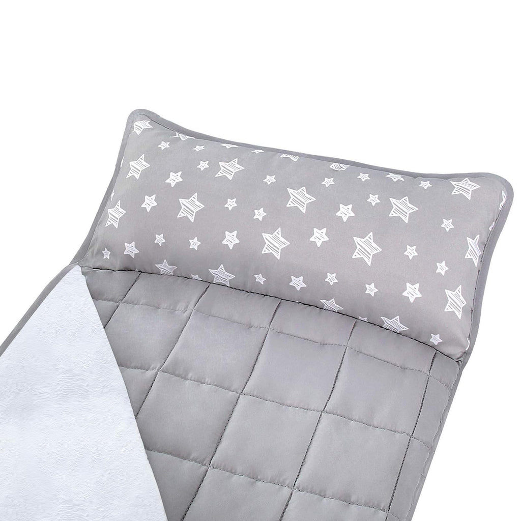 Moonsea Toddler Nap Mat with Pillow and Fleece Minky Blanket Grey, Lightweight and Soft Perfect for Toddlers Preschool, Daycare, Travel Sleeping Bag for Girls, 21" x 50" Fit on a Standard Cot