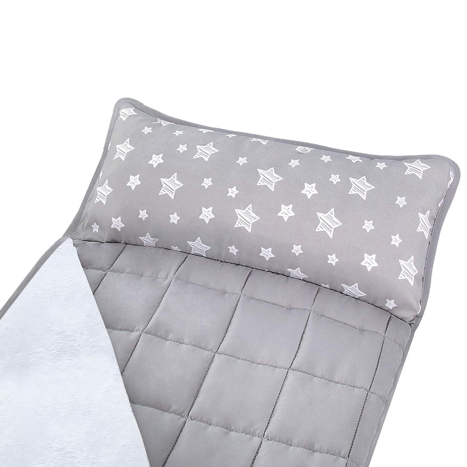 Moonsea Toddler Nap Mat with Pillow and Fleece Minky Blanket Grey, Lightweight and Soft Perfect for Toddlers Preschool, Daycare, Travel Sleeping Bag for Girls, 21" x 50" Fit on a Standard Cot