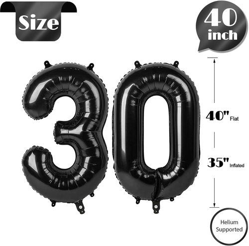 Black Number 30 Balloon - 40 Inch 30th Birthday Decorations for Men & Women | Party Supplies