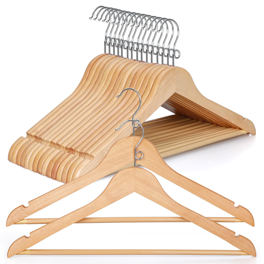 TOPIA HANGER Wooden Hangers 30 Pack, Space Saving Coat Hanger with 360° Swivel Cascading Ring Hook, Non Slip Pants Bar and Shoulder Notches for Camisole, Jacket, Suit, Clothes Hangers -CT62N30