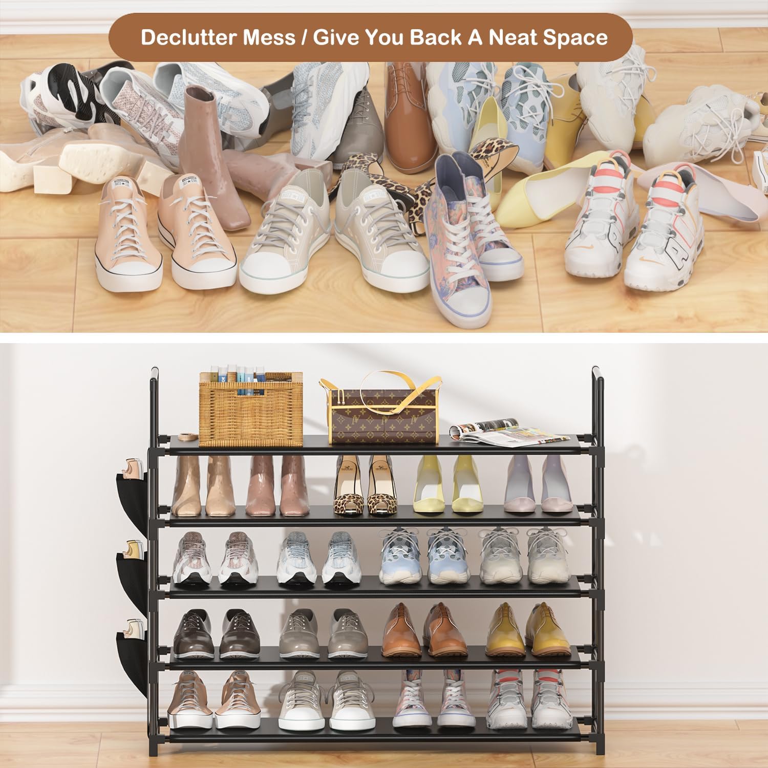 OYREL 5-Tier Shoe Organizer Rack - Space-Saving Shoe Holder for Closet & Entryway | Large Capacity 20-25 Pairs