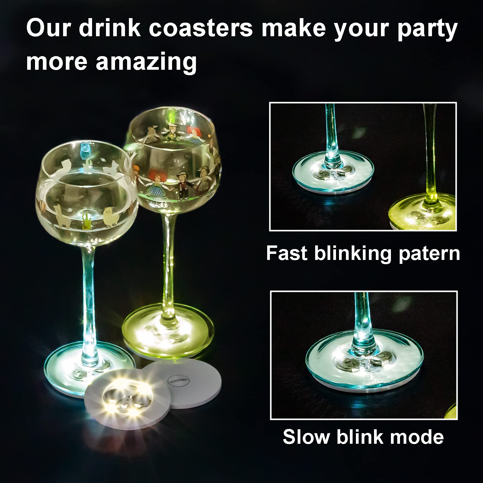 Yiypepy 100 PCS LED Coaster, Light Up Coasters for Drinks, Liquor Bottle Lights Stickers Coasters, Flash Light Up Bar Coaster for Club, Bar, Party, Wedding Decor