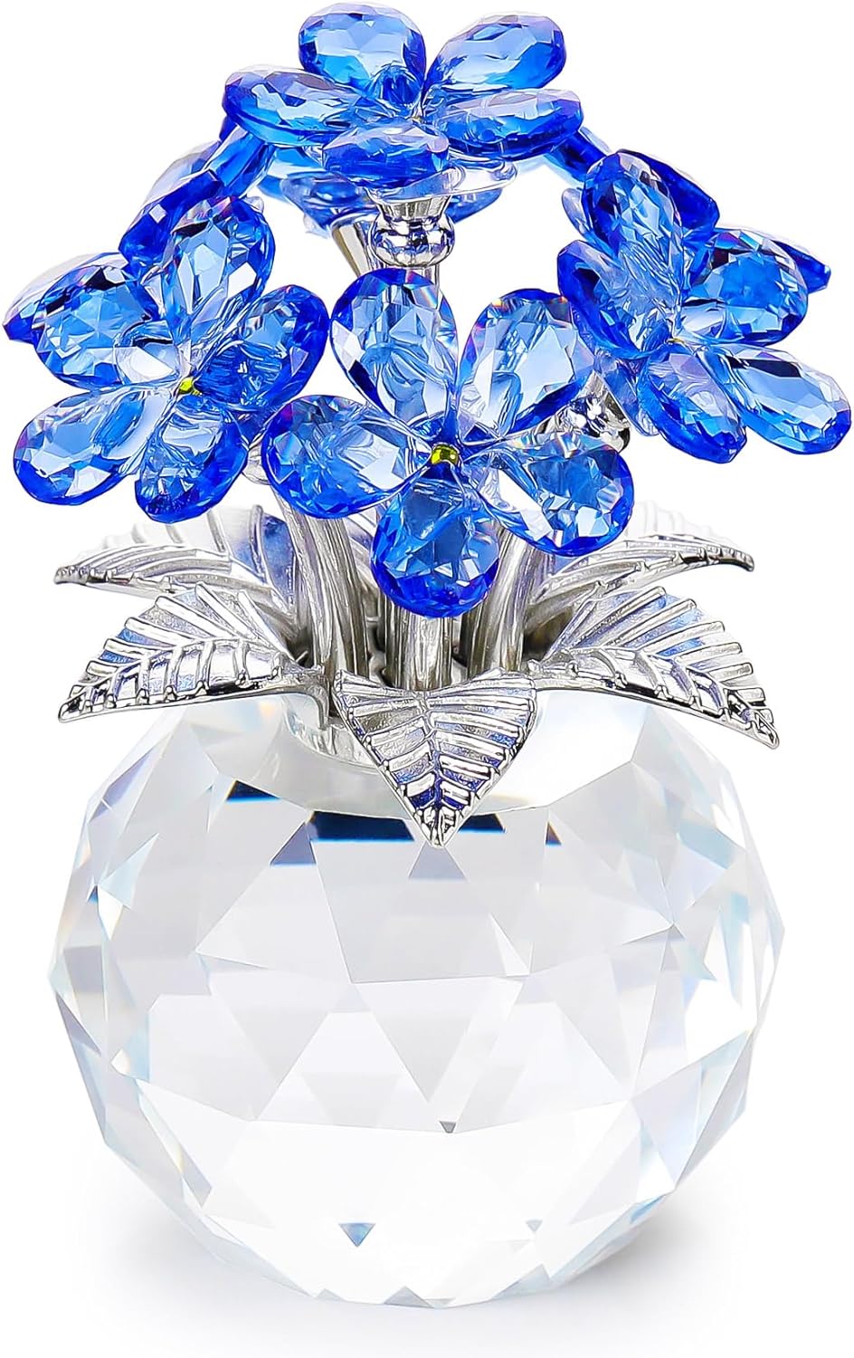 YWHL Blue Crystal Forget-Me-Not Flowers | Handmade Glass Bouquet Figurine for Tabletop Decor