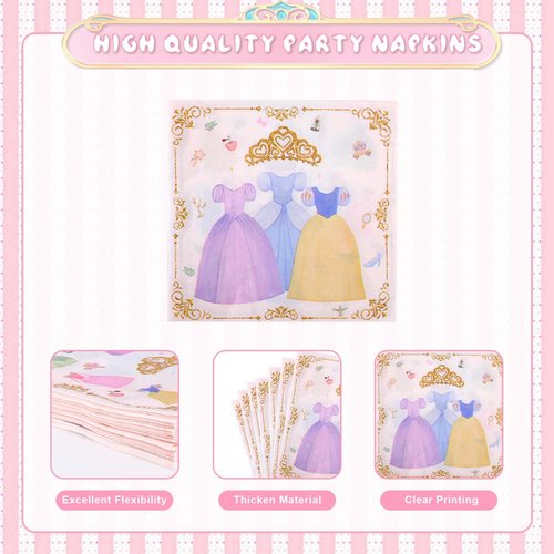 175Pcs Princess Paper Plates Napkins, Princess Themed Birthday Party Decorations Pink Party Supplies Disposable Dinnerware Set Plate, Utensils, Cup, Napkin, Tableware Set, Serve 25 Guests