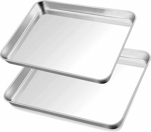 Herogo Stainless Steel Baking Sheet Pan Set - Heavy Duty Non-Toxic Bakeware for Oven | 2 Pack, Small & Medium