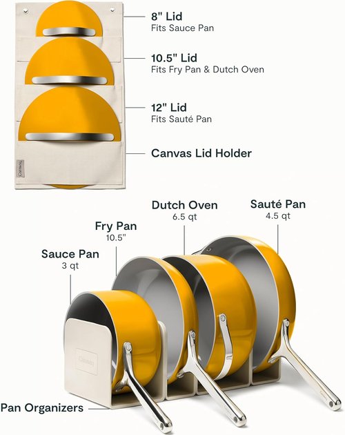 Caraway Non-Stick Ceramic Cookware Set - 12 Pieces, PFAS & PFOA Free, Oven Safe, Marigold Color