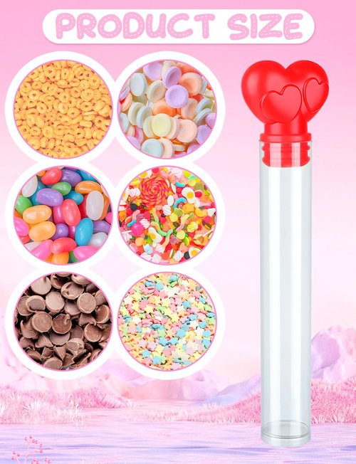 14Pcs Valentine Heart Candy Tubes, Clear Empty Candy Containers with Red Topper, Plastic Tubes for Sweets for Valentine's Day Party Supplies