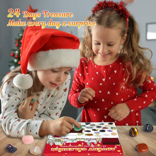 Crystal Advent Calendar 2025 - Gemstone Countdown Calendar with 24 Natural Minerals & Rocks for Kids