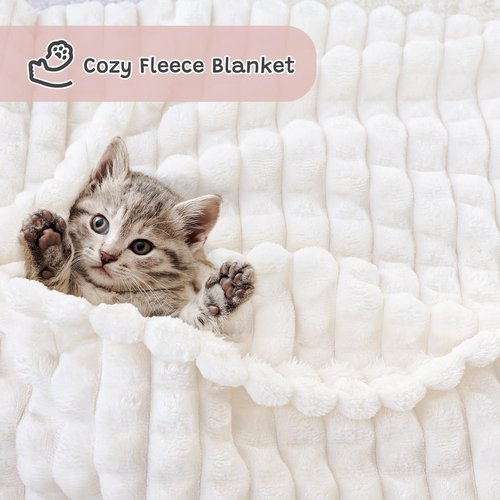 Yameishy Luxury 3D Jacquard Baby Blanket, Flannel Fleece Nursery Blanket with Grid Pattern, 30 x 40 Inch Soft Throw for Infants & Toddlers (Ivory Cream)