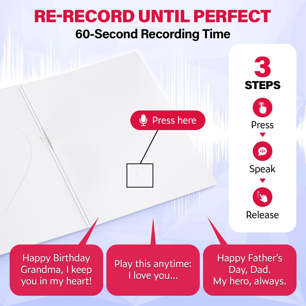 Top Life Recordable Greeting Card - Unmatched 60-Second Custom Voice Message - Embossed Heart Cover and Sticker Sheets - DIY Talking Card with Red Envelope for Birthday, Wedding, Anniversary