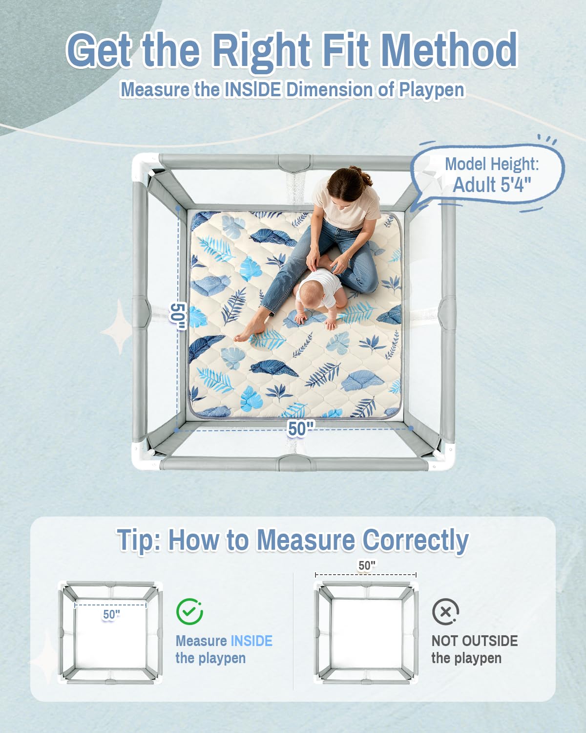 Skiennix Baby Play Mat - Thickened Non-Slip Floor Mat | 50x50 Portable Foldable Design for Crawling Babies