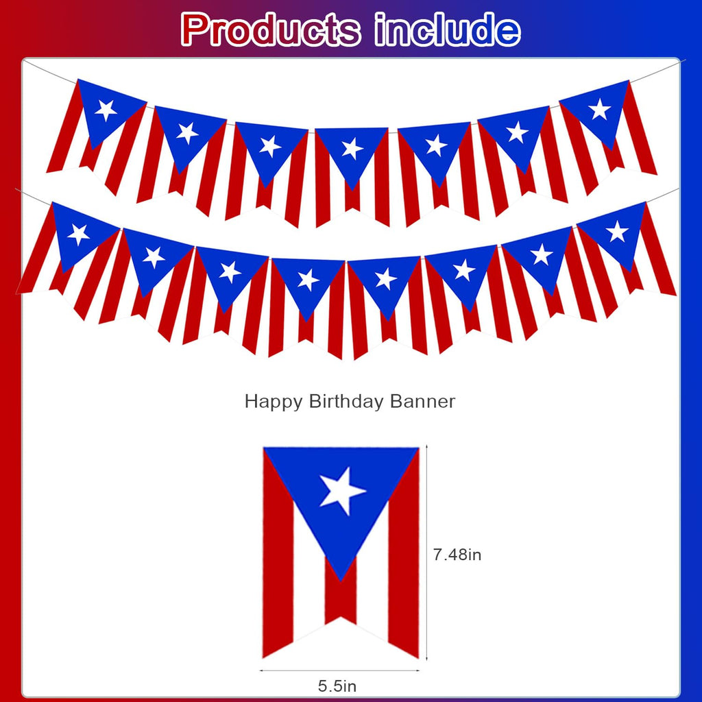 Puerto Rico Birthday Party Decorations, Puerto Rican Flag Banners Party Decorations for Patriotic Anniversary Veterans Day Decor