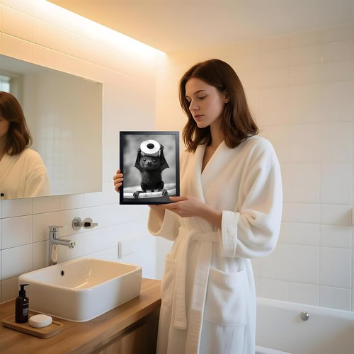 ARKZSHO Black and White Bathroom Wall Art - Funny Bats Canvas Print | Cute Animal Decor (Framed 10''x8'')