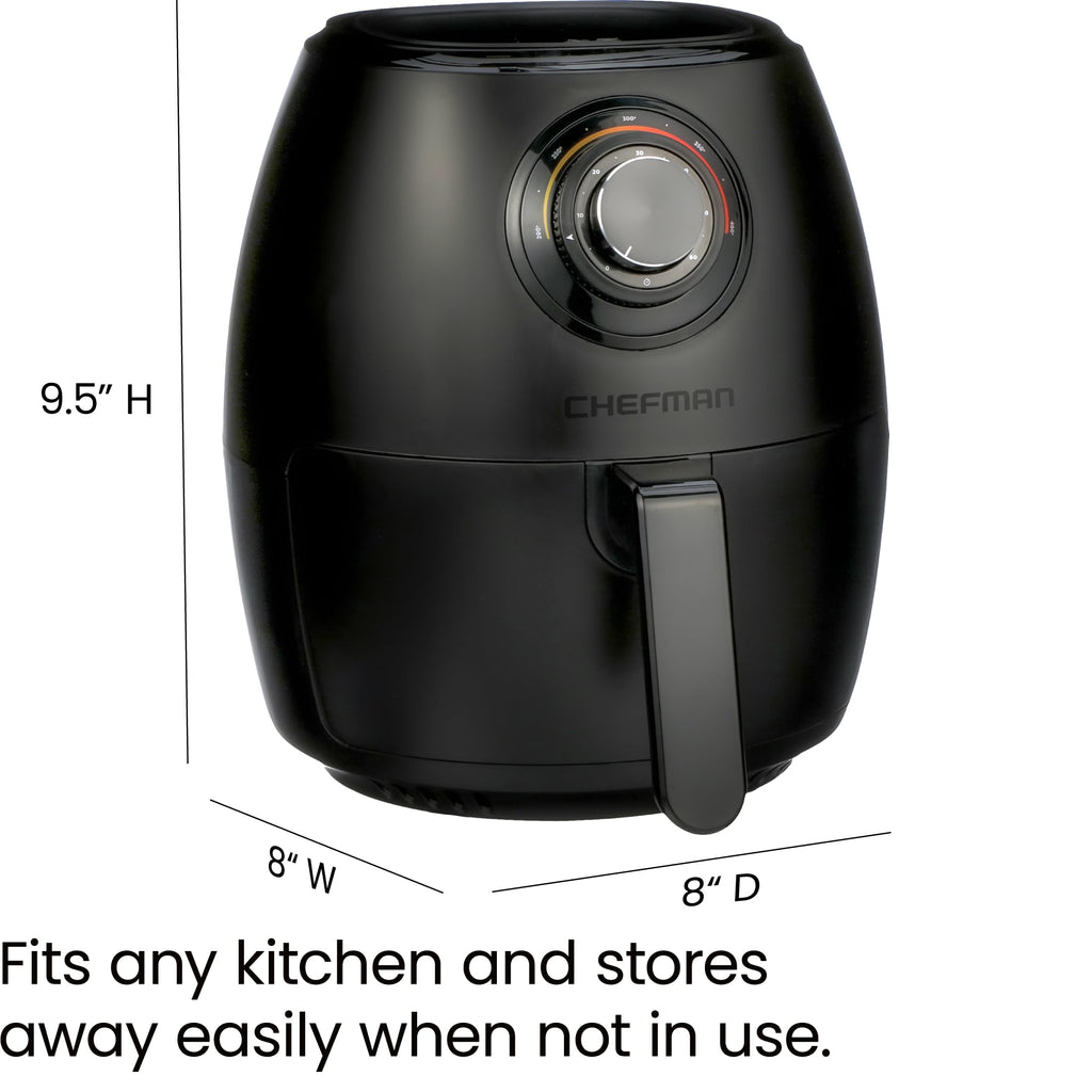CHEFMAN Small Air Fryer Healthy Cooking, 3.6 Qt, Nonstick, User Friendly and Dual Control Temperature, w/ 60 Minute Timer & Auto Shutoff, Dishwasher Safe Basket, Matte Black, Cookbook Included