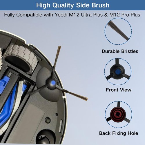 IRUOLYNN Replacement Accessories Parts Kit Compatible with Yeedi M12 Ultra Plus M12 Pro Plus + Includes 8 Dust Bags, 8 Mop Pads, 8 Filters, 6 Side Brushes, 2 Main Brushes