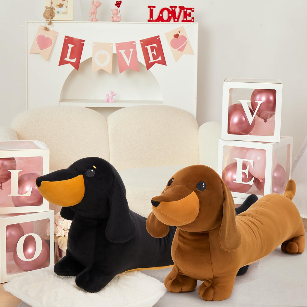 MorisMos Dachshund Stuffed Animal Plush 4ft, 43'' Long Weiner Dog Body Pillow for Kids Adults, Lifelike Weiner Dog Toy Designed in NYC, Realistic Black Dachshund Gift for Girl Boy Toddler Women
