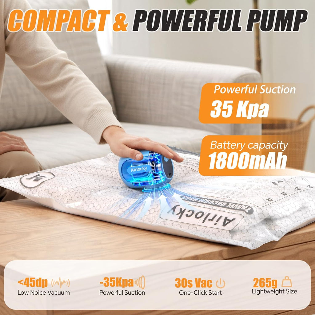 Travel Vacuum Storage Bags - 16 Pack Compression Packing Bags with Portable Electric Pump | 80% Space Saver for Luggage