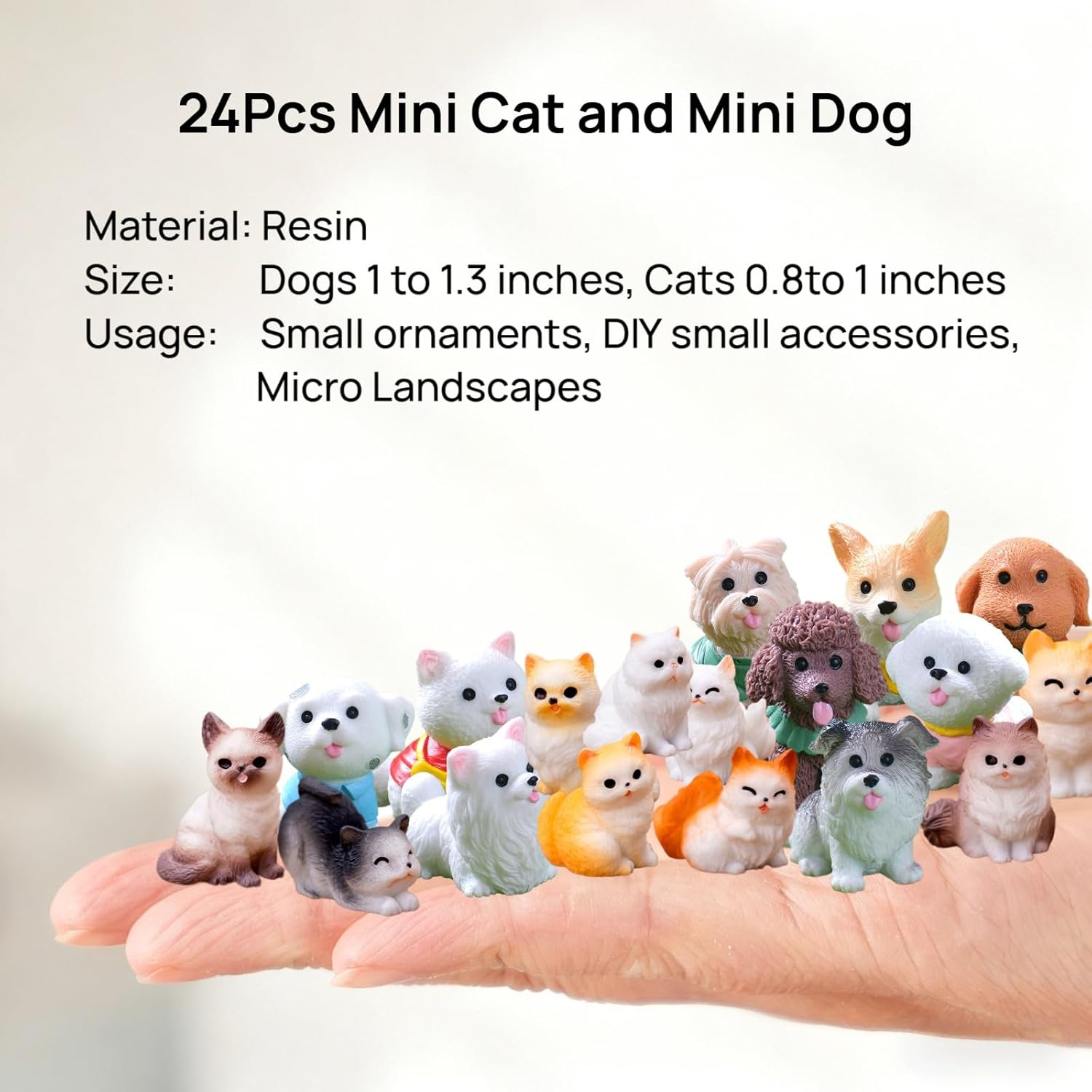Skiennix 24 Pcs Mini Cat & Dog Figurines Set - Cute Realistic Resin Animal Models for Home Decor & Party Favors