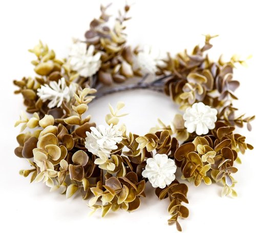 A Cheerful Giver Candle Ring - Ashen Leaves & Succulents | Fall Floral Decor