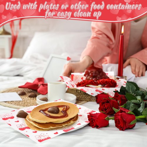Supervitae 150 Pcs Valentine Wax Paper Sheets for Food Baking Sandwich Wrapping Tissue Heart Parchment Paper Greaseproof Waterproof Basket Liners for Picnic Valentine Party Favors(Strawberry Bow)